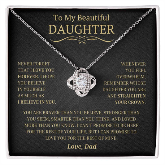 Beautiful Gift for Daughter From Dad "Never Forget" Love Knot Necklace